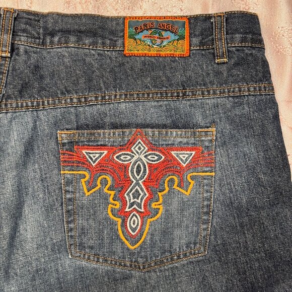 Paris Angel Jeans Denim Shorts Women Sz 24 Blue Embroidered Pockets Hiking Beach - Picture 4 of 13